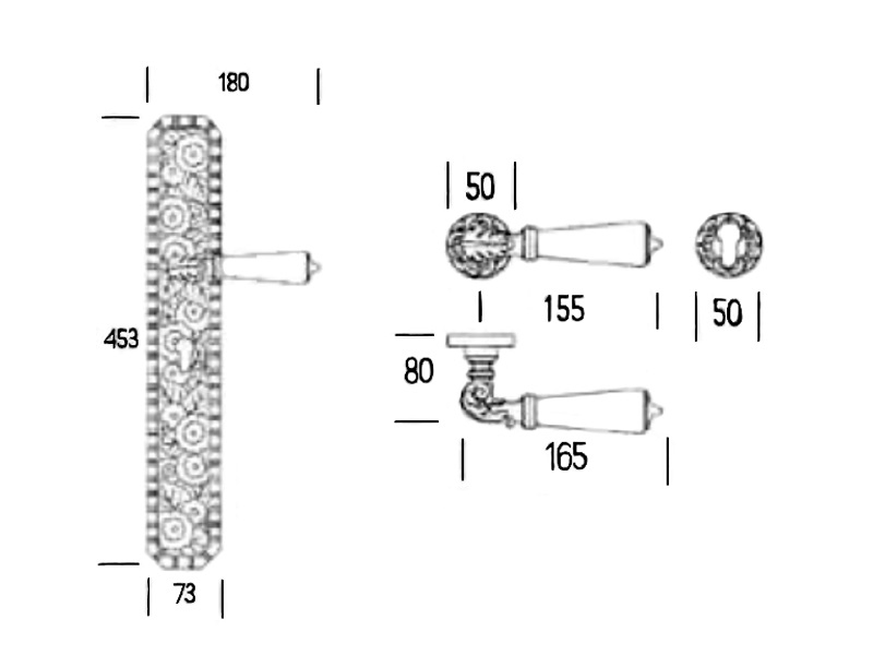 Дверная ручка на планке из латуни Salice Paolo из серебра BAKU 3311