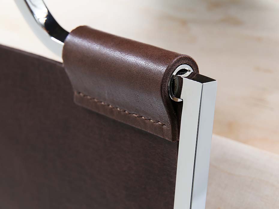 Дровница с кожаной вставкой Фурнитек FG-12031 полированный никель