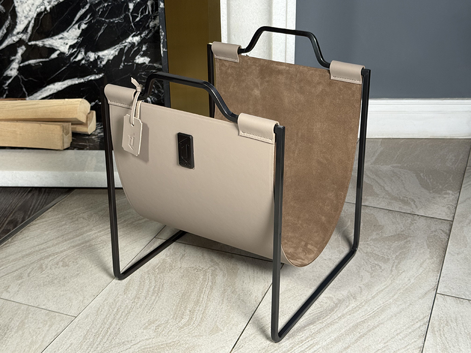 Дровница с кожаной вставкой FG-12058 чернёная полированная латунь