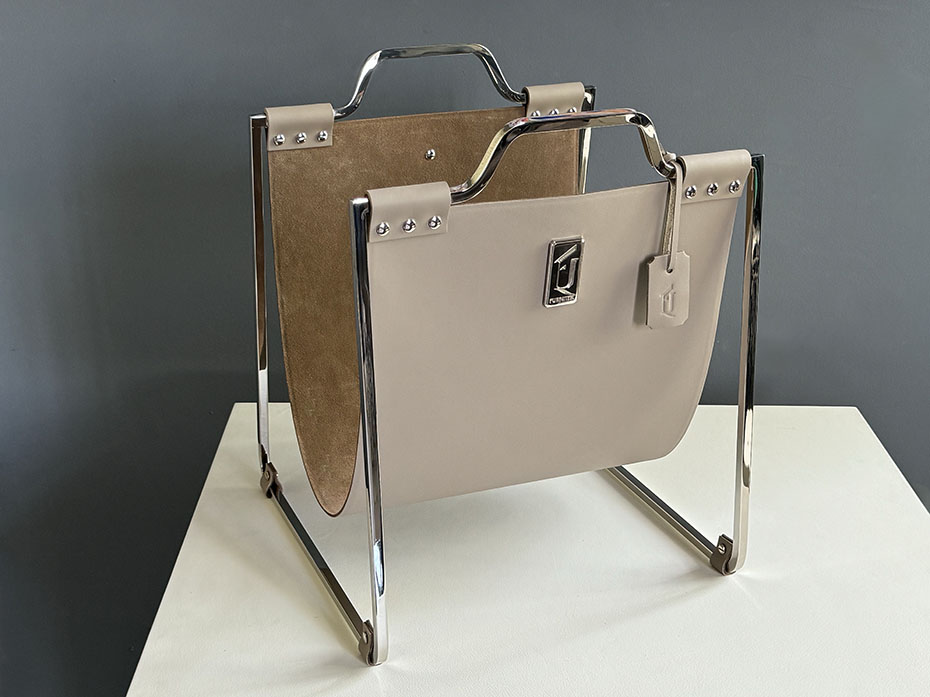 Дровница с кожаной вставкой FG-12052 полированный никель