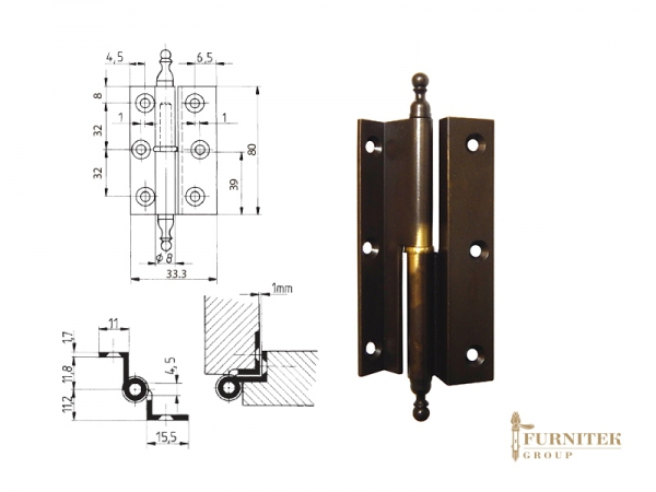 FS 852857 Эксклюзивная мебельная петля карточная античная бронза
