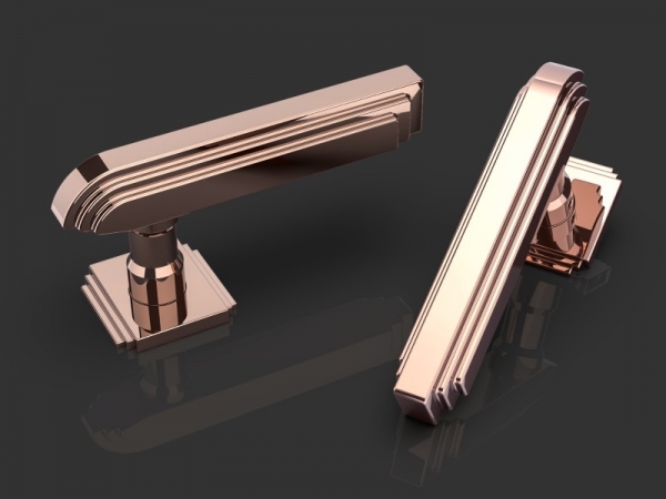 Дверная ручка на розетке Oliver Knights Bausan LH полированная медь