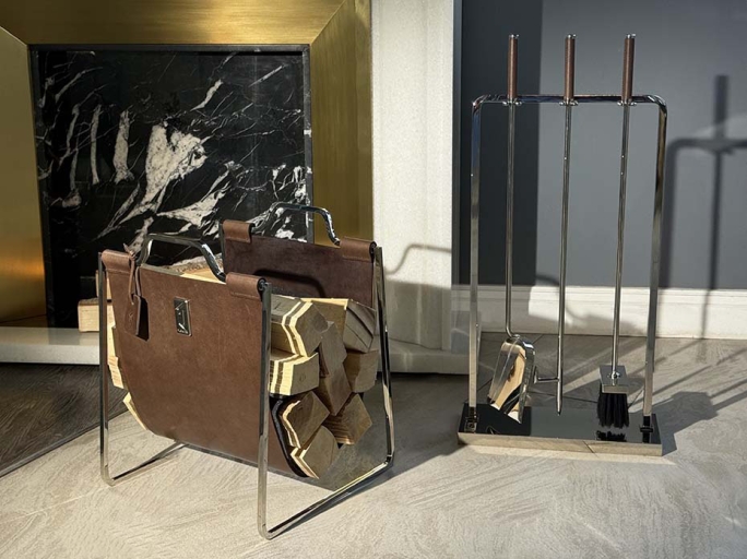 Каминный набор с дровницей FURNITEK FG-01118 полированный никель