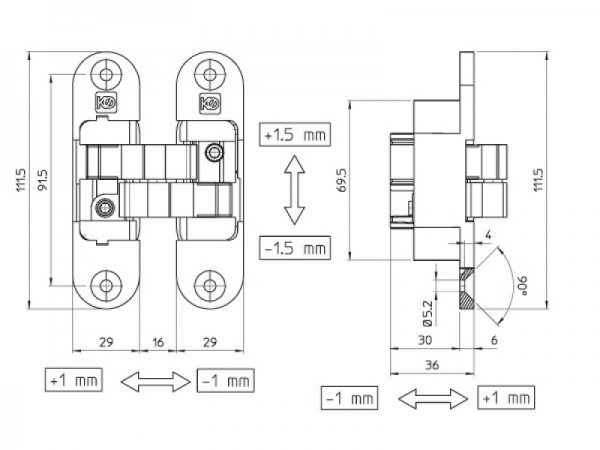 Дверная скрытая петля Koblenz Kubika 6200 латунь