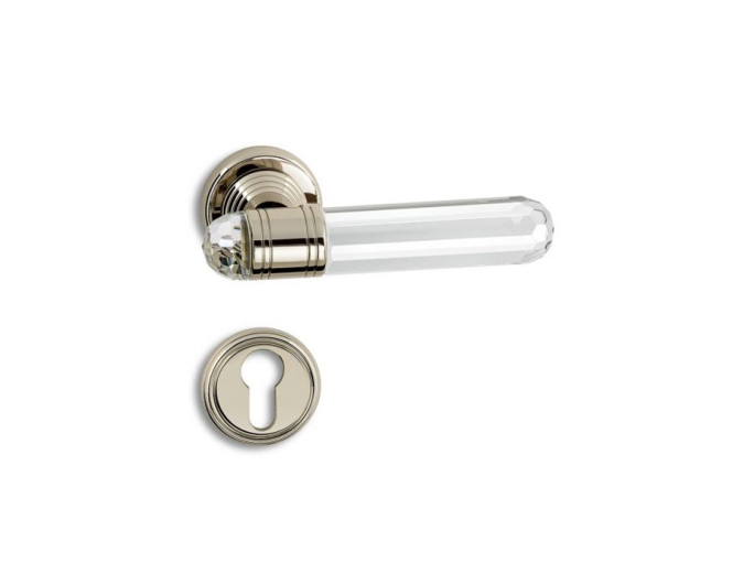 Дверная ручка на розетке со стеклом Salice Paolo DIAMANTE 4480 полированный никель