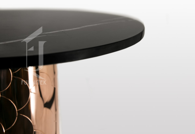 Столик кофейный круглый Ar-Deco Furnitek FG-028 цвет основания Медь полированная